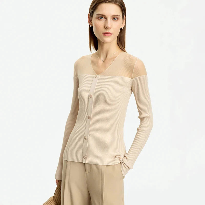 Women’s Slim Fit V-Neck Patchwork Sweater