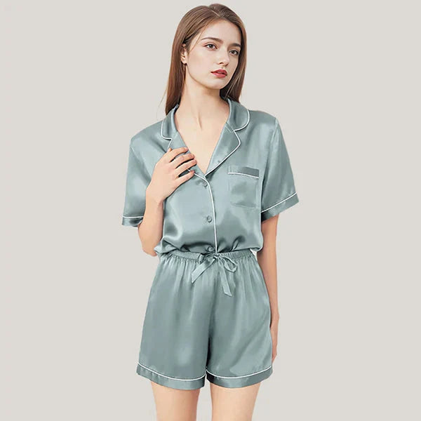 Real Mulberry Silk Pajama Set: Short Sleeve & Shorts