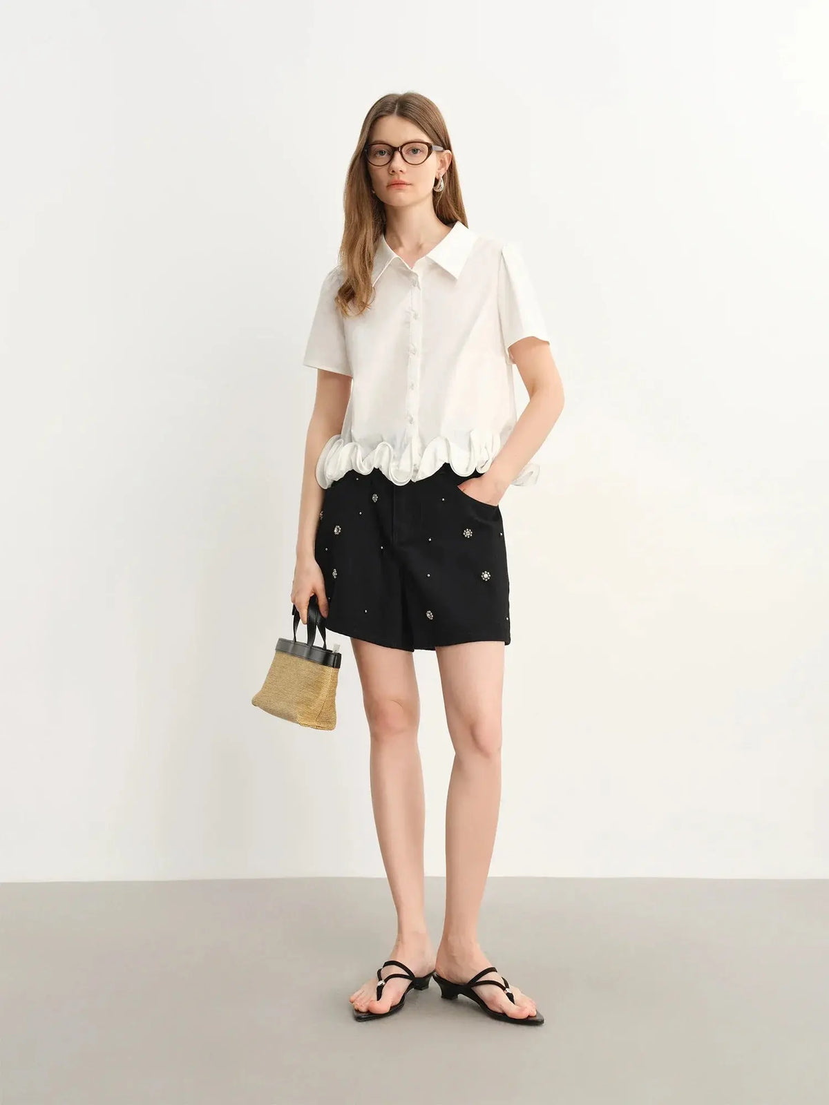 Chic Plus-Size Beaded Denim Shorts