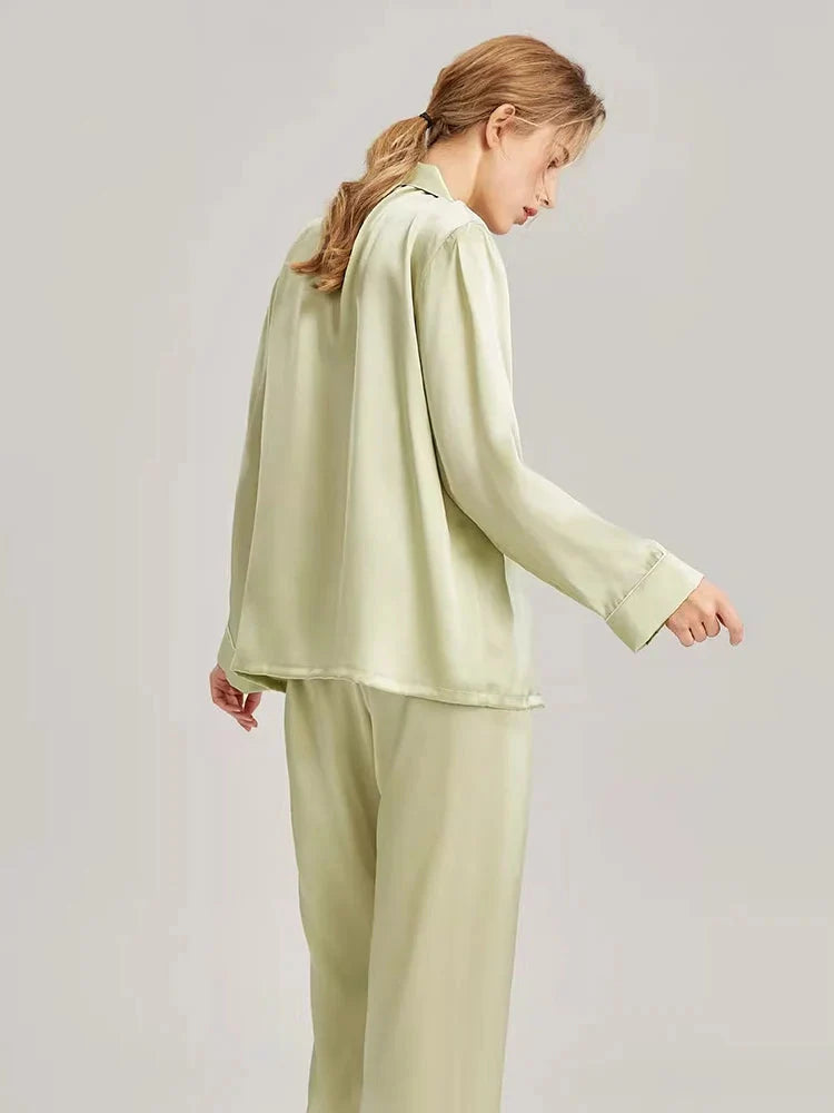 Real Silk Pajama Long Sleeve White Nightwear