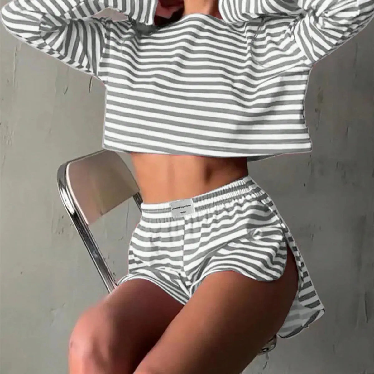 Striped Pajama Set: Long-Sleeve Top & Shorts