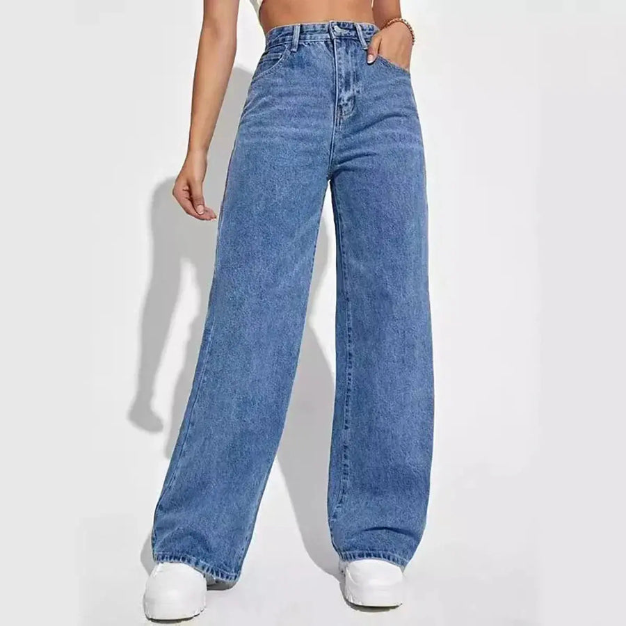 The New Dark Blue Wide-Leg Straight Jean: Effortlessly Stylish
