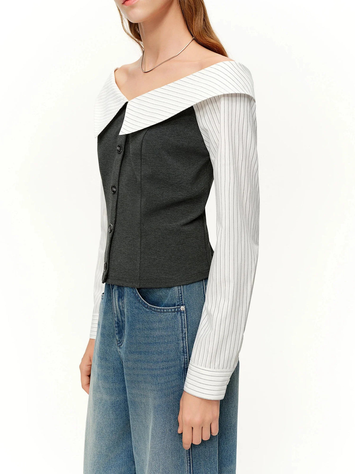 Spring Fashion Off Shoulder Crop Top & Mix Match Patchwork Jeans