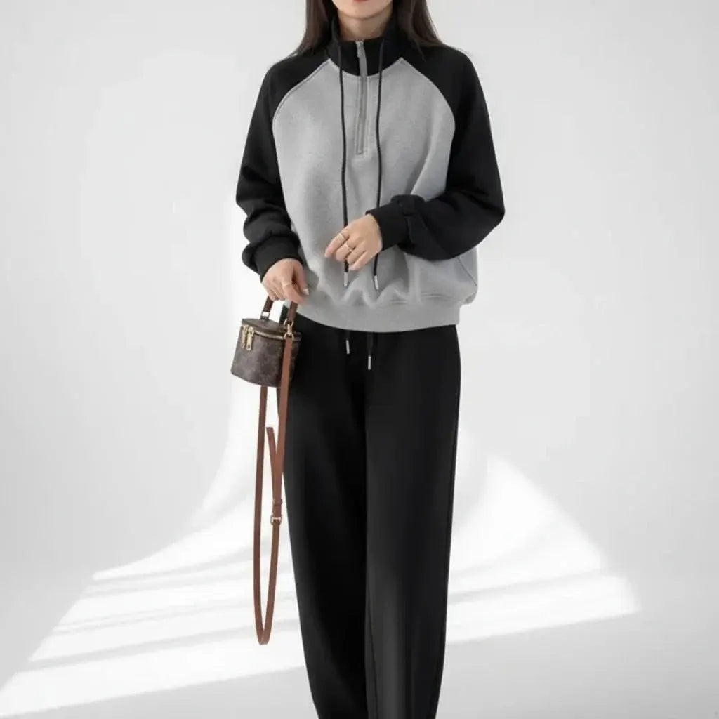 Women's Half-Zip Stand Collar Crop Sweatshirt