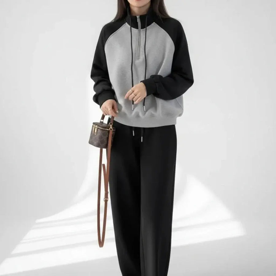 Women's Half-Zip Stand Collar Crop Sweatshirt