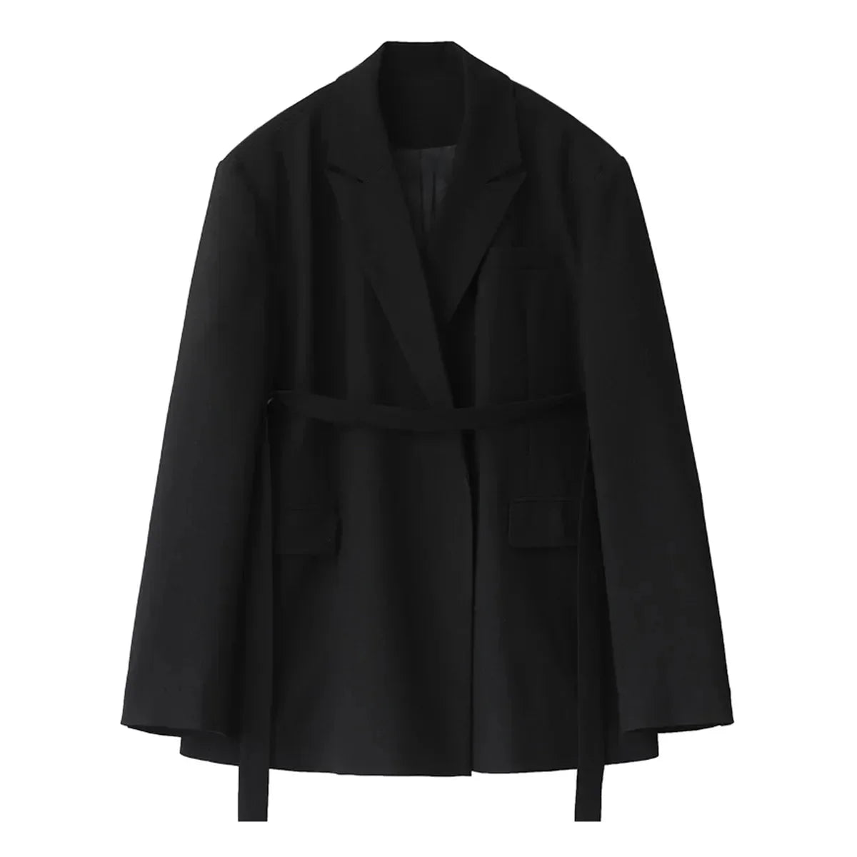 Wide Shoulder Ribbon Blazer Long Autumn Overcoat