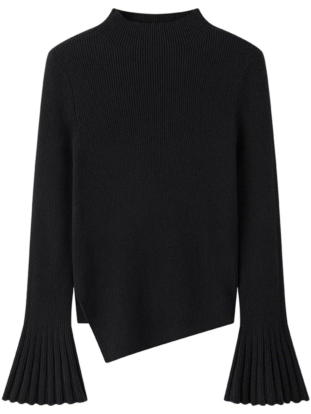 Plus Size Bell Sleeve Knit Sweater Mock Neck Winter Top