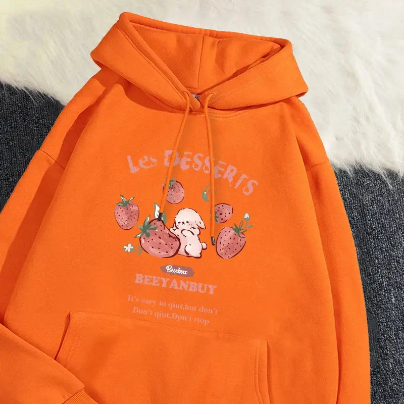 Cute Rabbit Strawberry Print Women's Hoodie