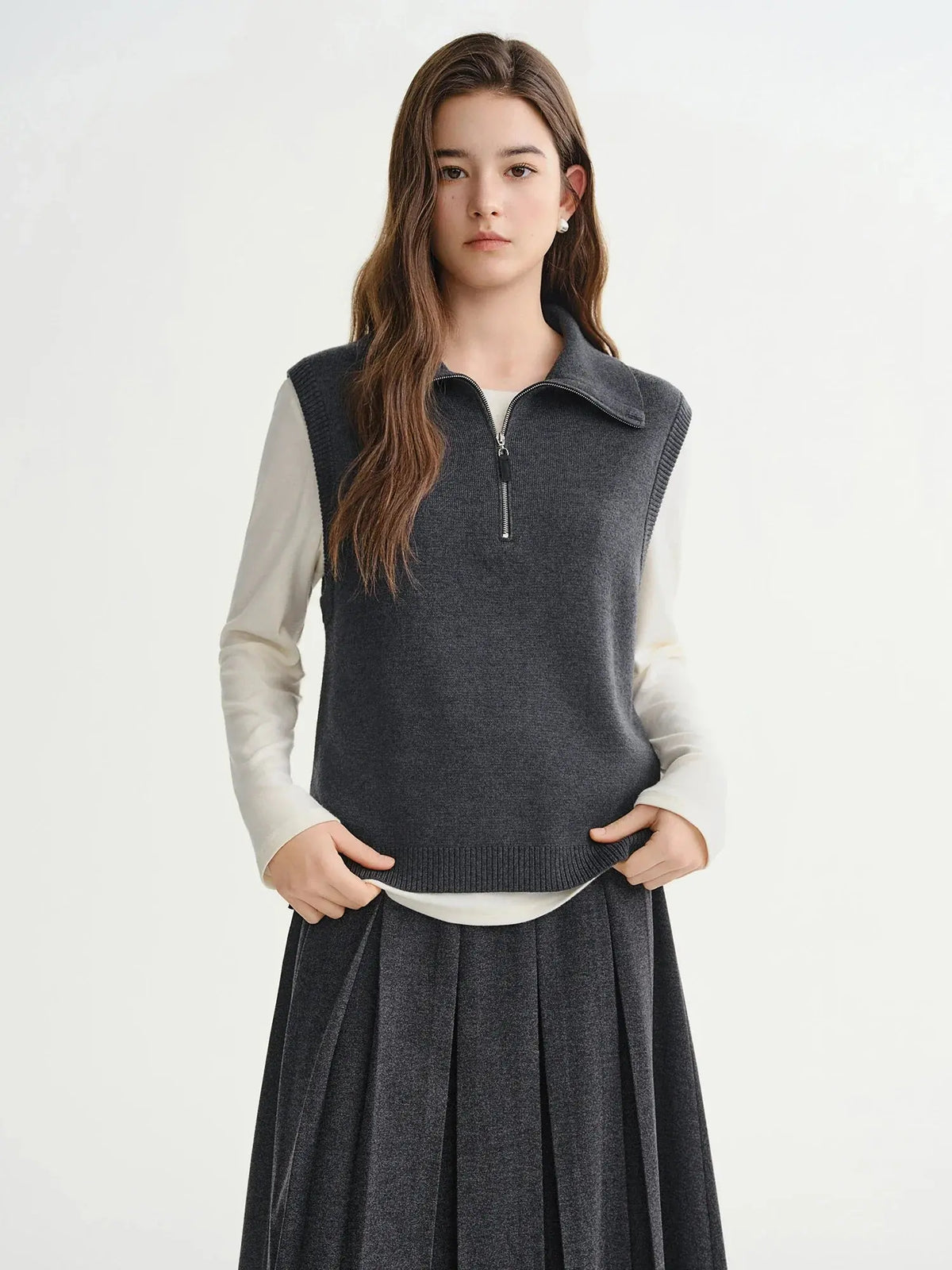 Lapel Collar Button-Up Knit Vest for Women
