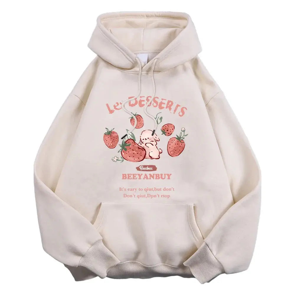 Adorable Rabbit & Strawberry Print Women's Hoodie for Cozy Days