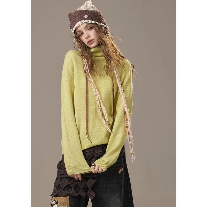 Winter Turtleneck Cottagecore Wool Blend Pullover