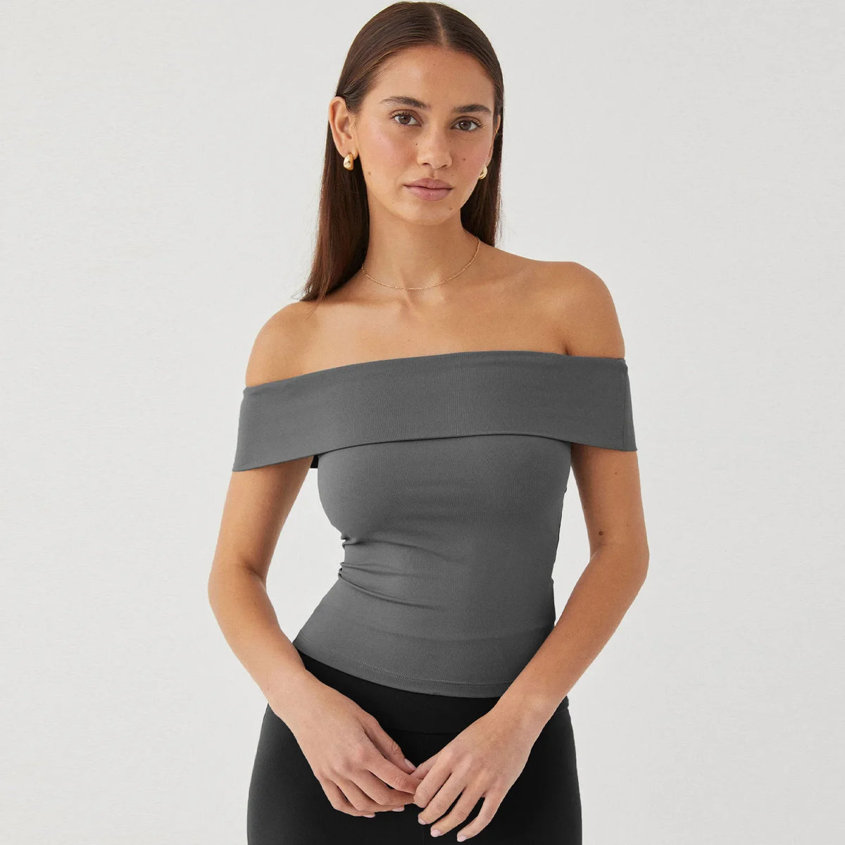 Elegant Women's Crop Top Solid Color Slash neck Top Lady Y2K Streetwear Fashionable Slim Fit Tee Summer Outfit Women's Clothes