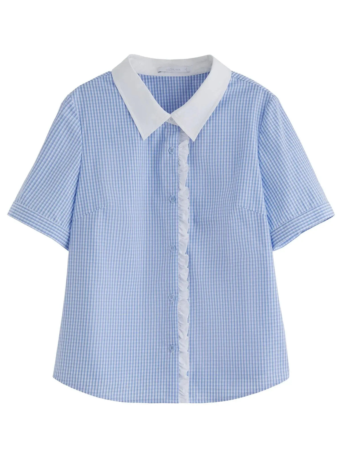 Plus Size Blue Plaid Retro Lace Shirt