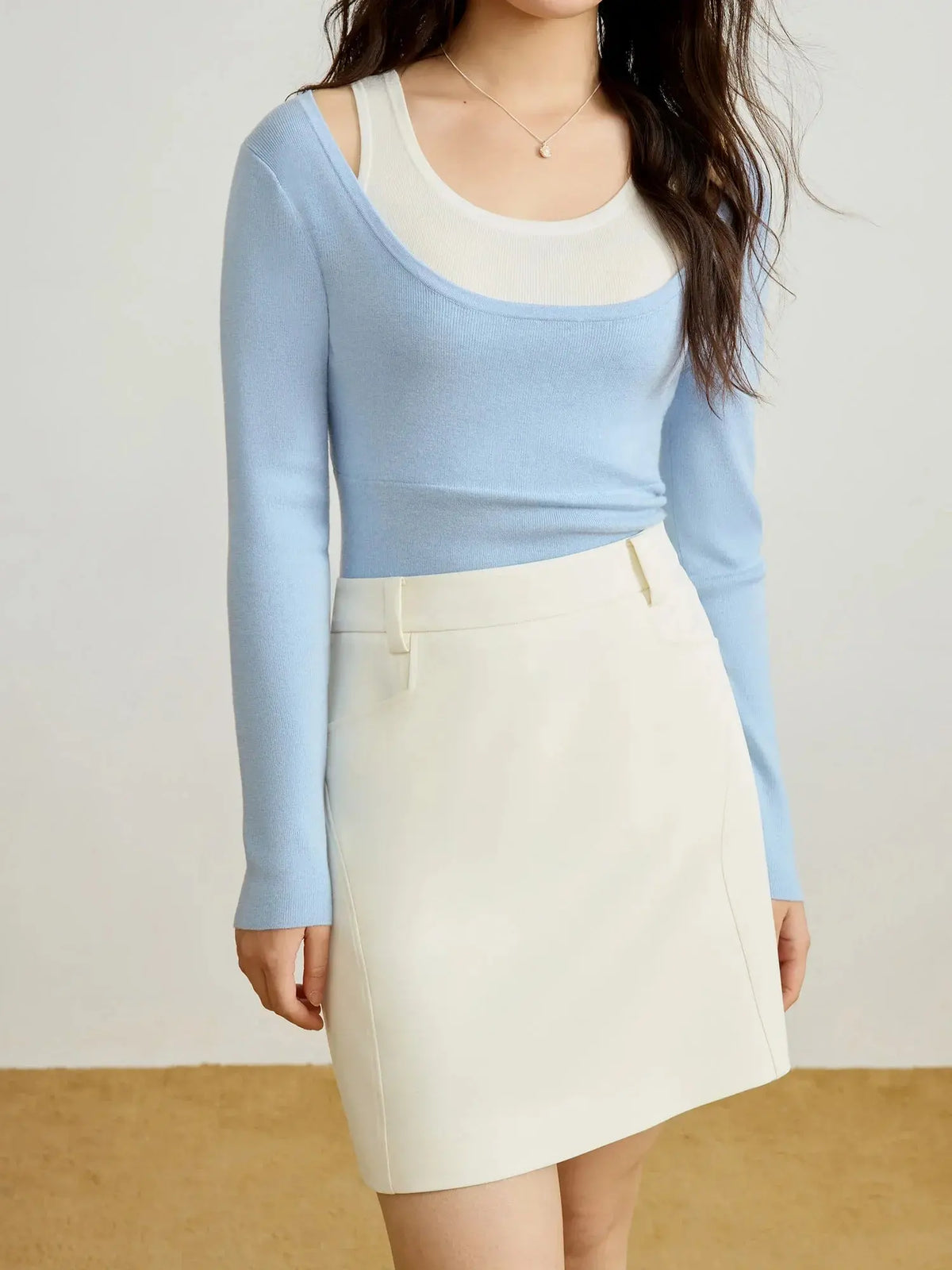 Plus Size Contrast Faux 2-Piece Sweater