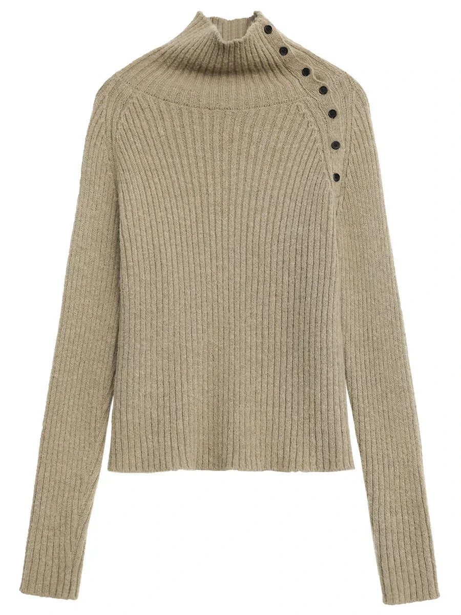 Slanted Collar Knit Sweater Loose Autumn Jumper