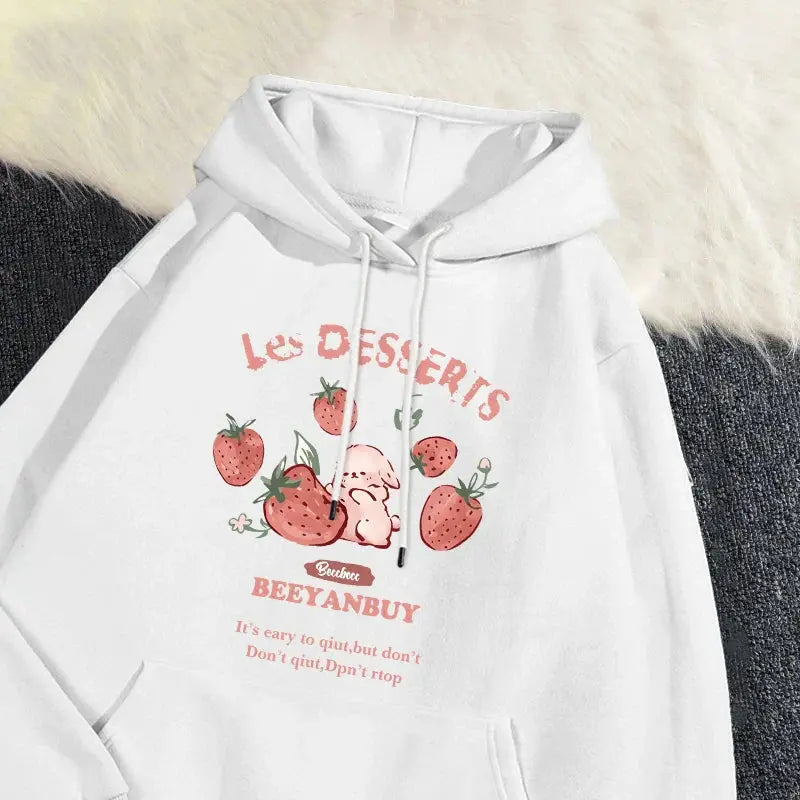 Cute Rabbit Strawberry Print Women's Hoodie