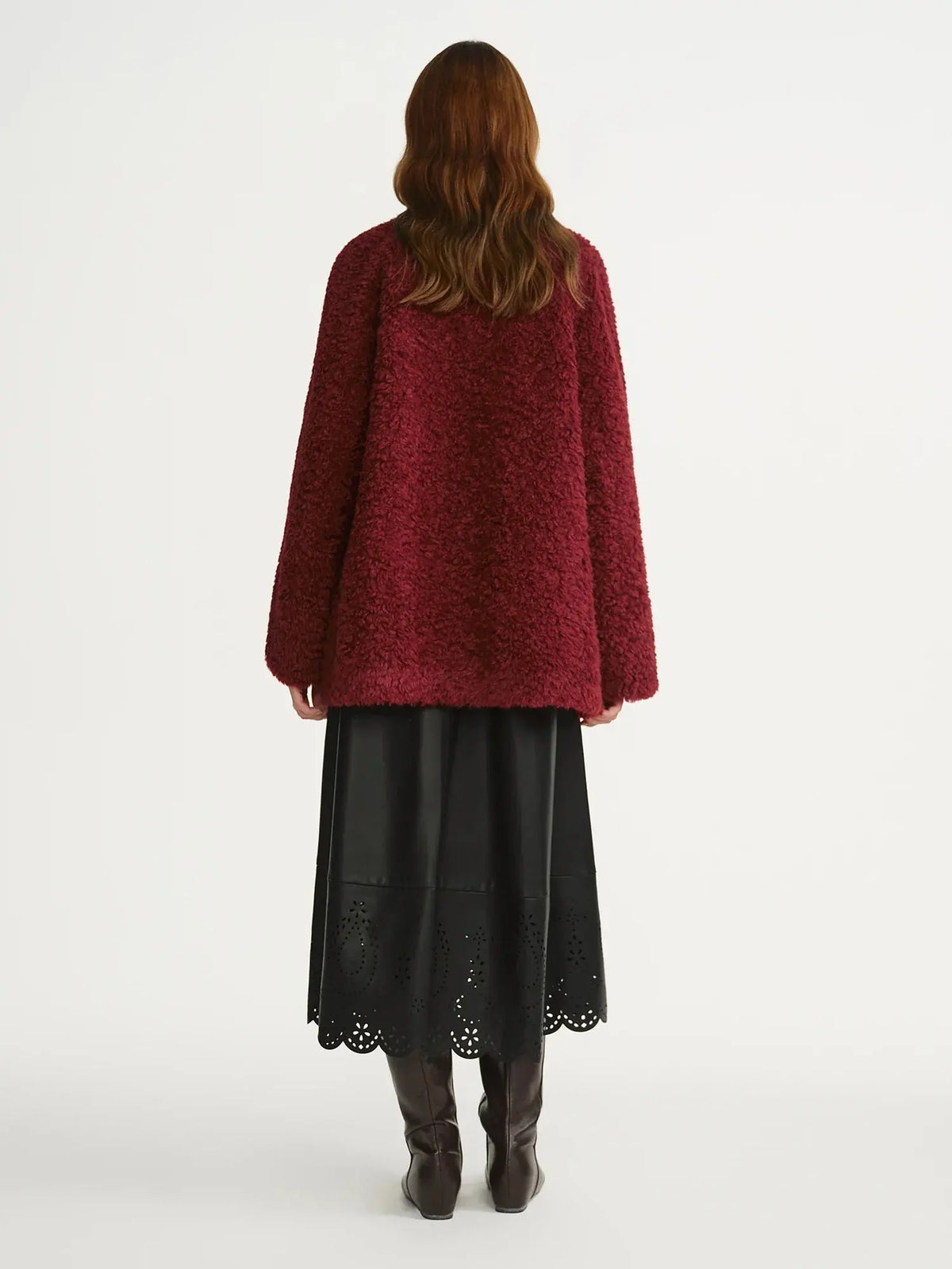 Plus Size Burgundy Faux Fur Coat