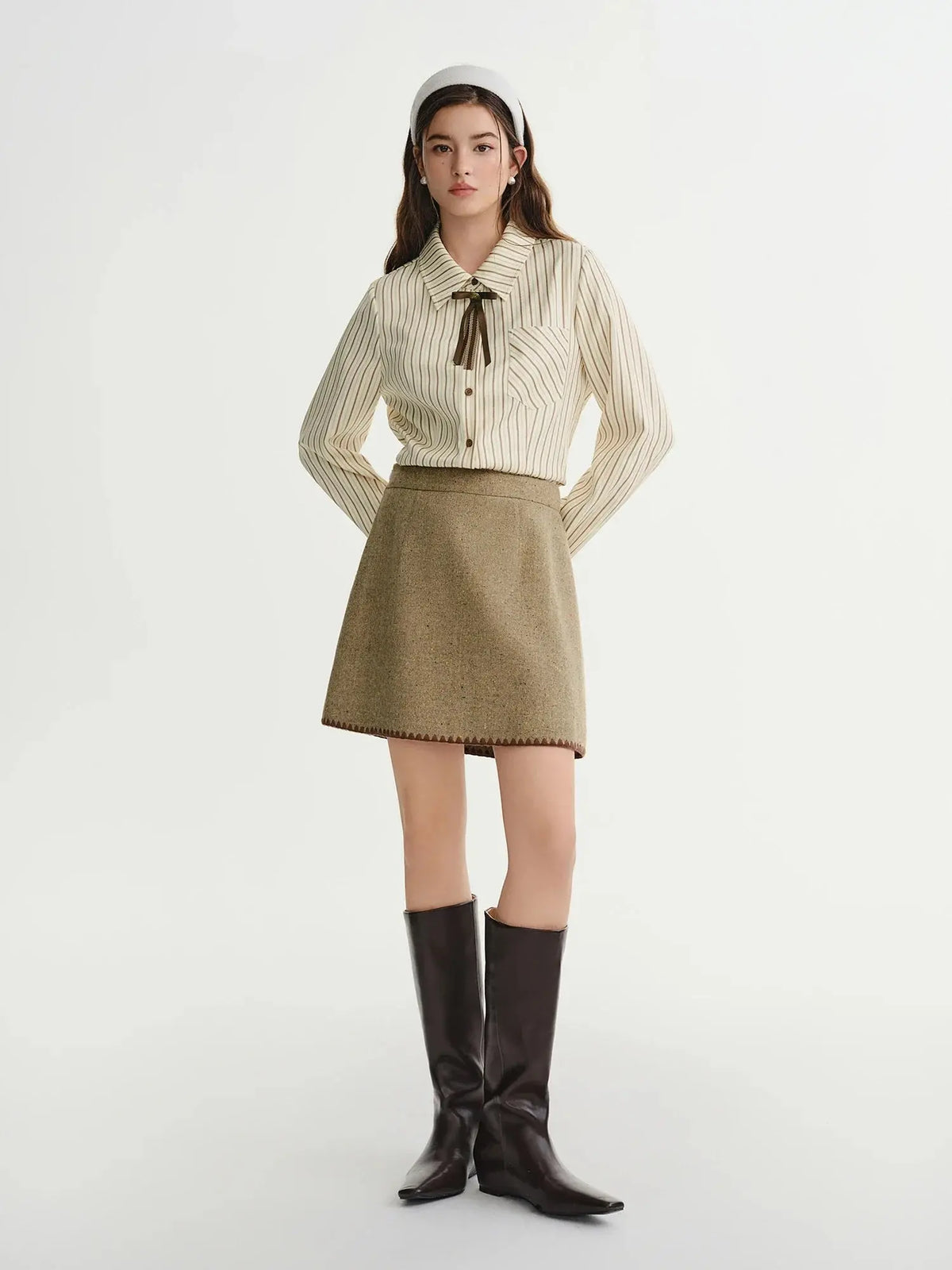 Plus Size Caramel Striped Layering Shirt