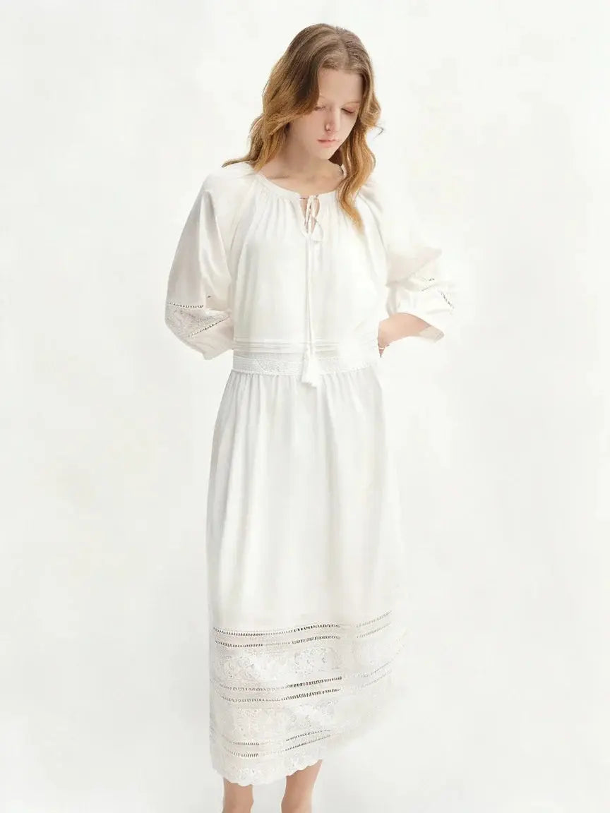 Relaxed Fit French-Inspired Lace Panel Dress