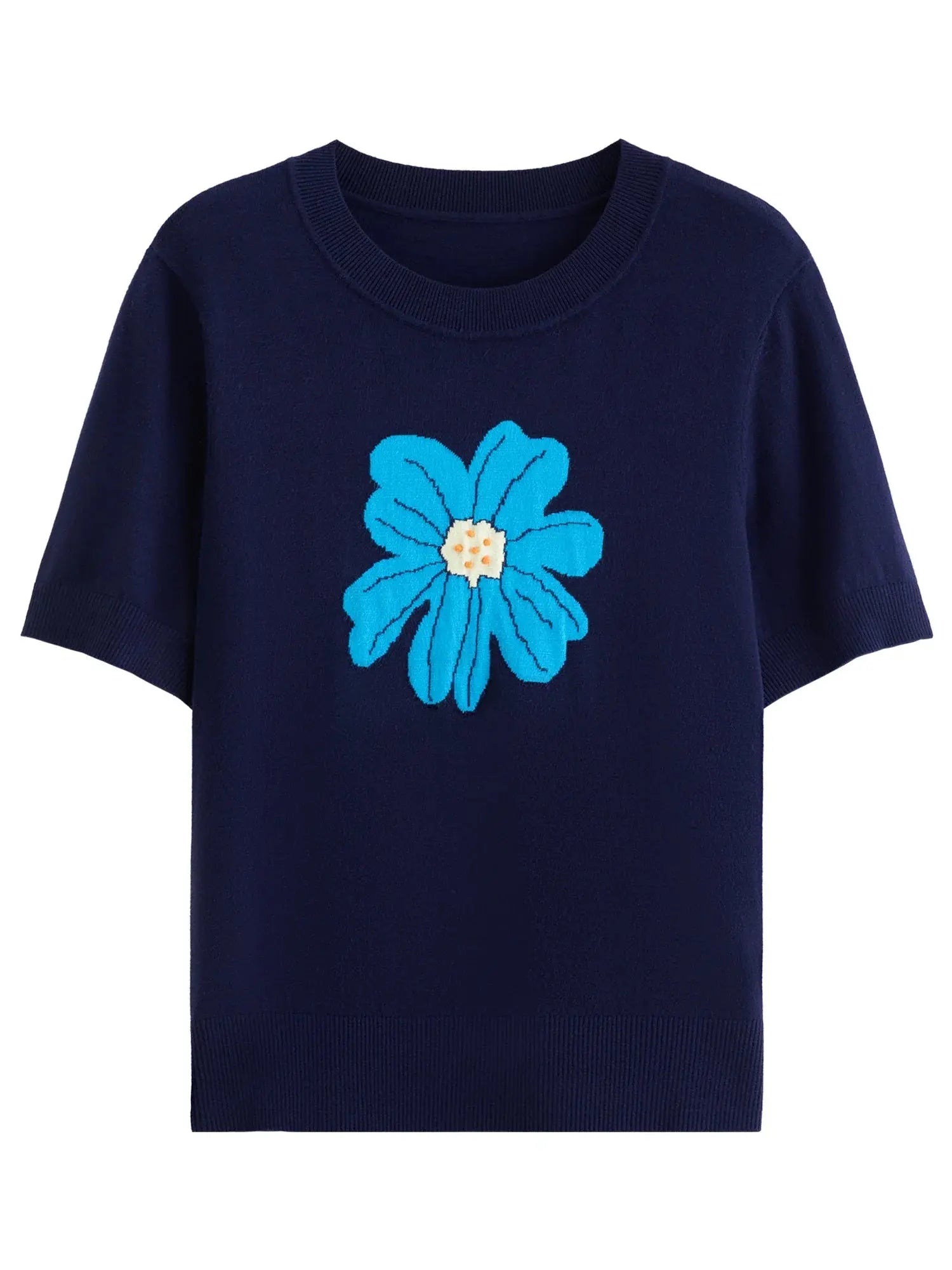 Autumn Bloom Knit Tee Soft Short-Sleeve Top