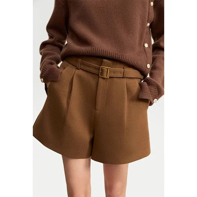 Office Vintage High-Waist Belted Shorts
