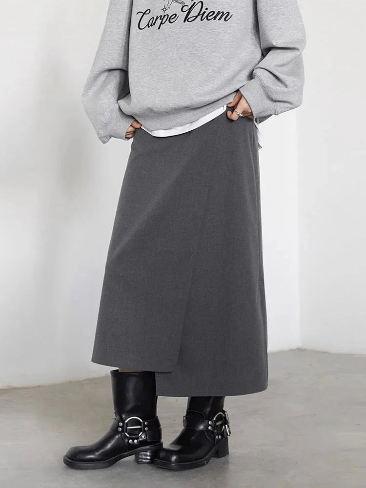 Casual Straight Tube Skirt Irregular Slit Design