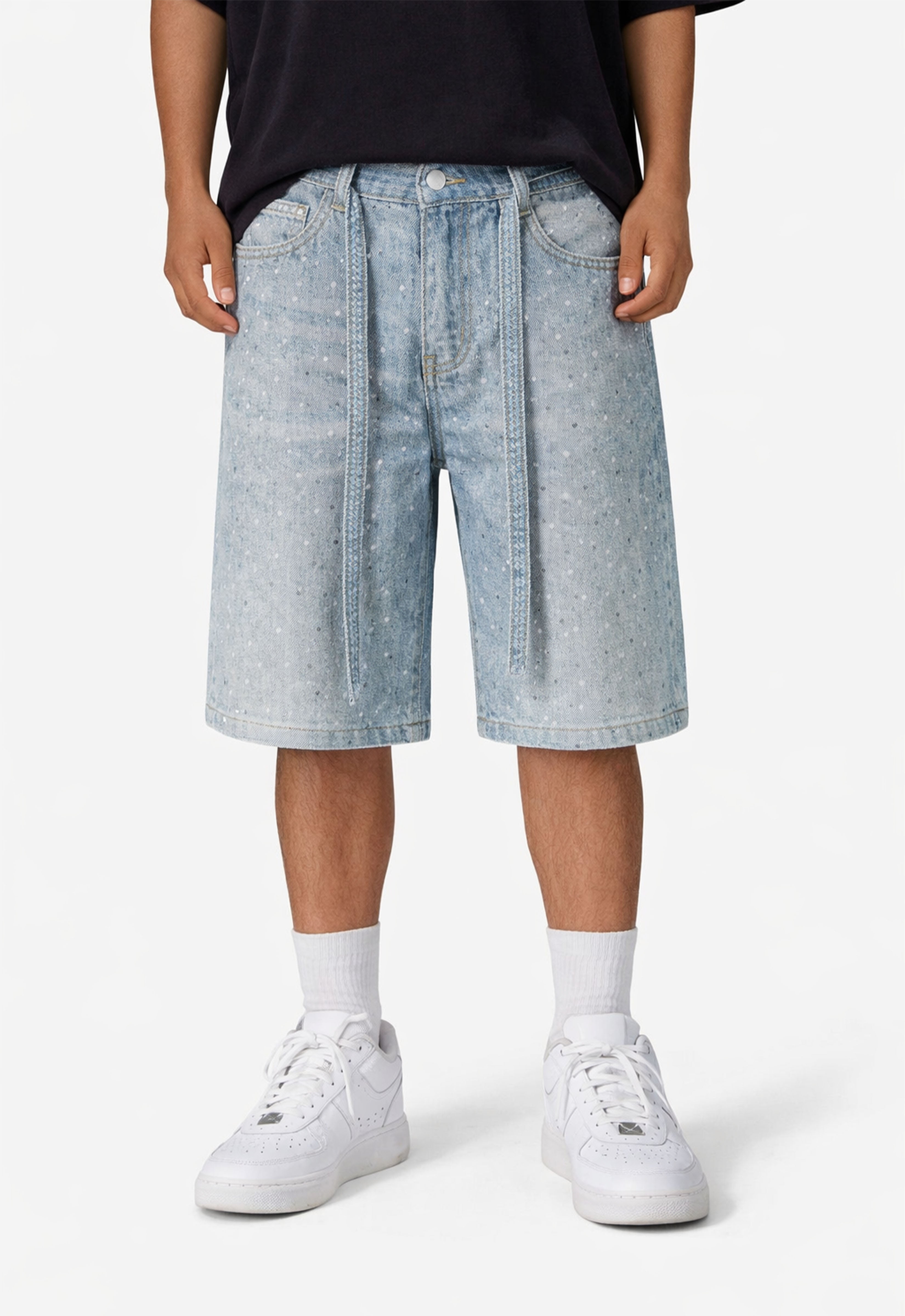 BLAUE RHINESTONE-SHORTS