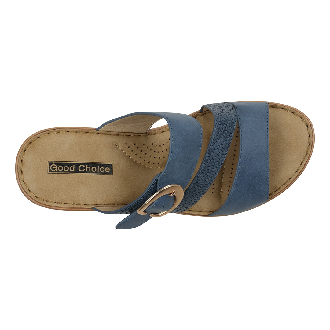 Women's Odalis Blue Wedge Sandals with Buckle