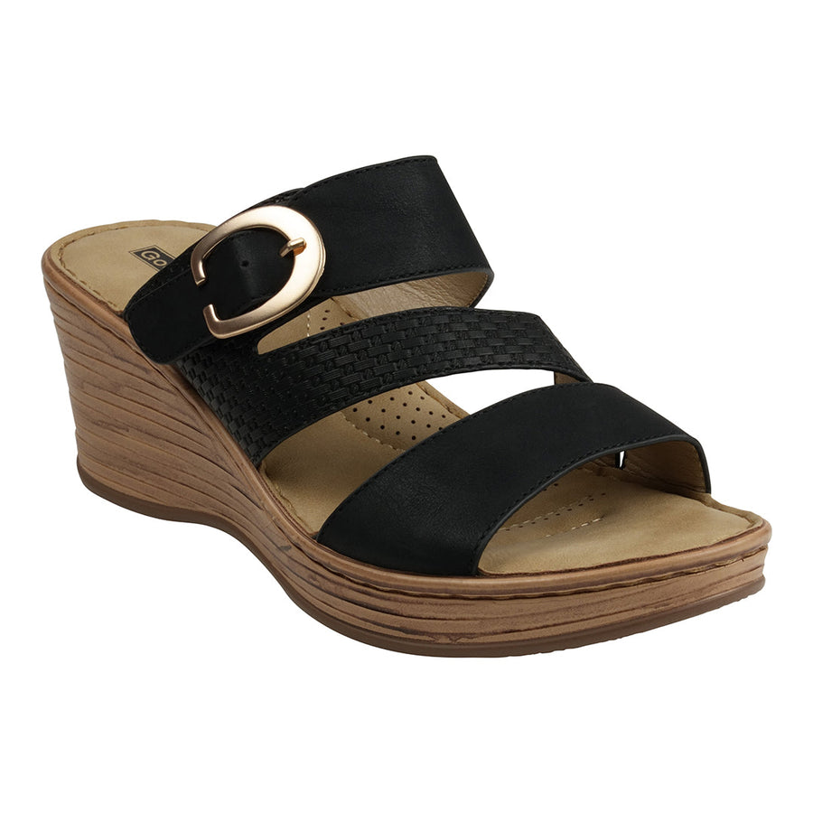 Women's Odalis Black Wedge Sandals with Buckle