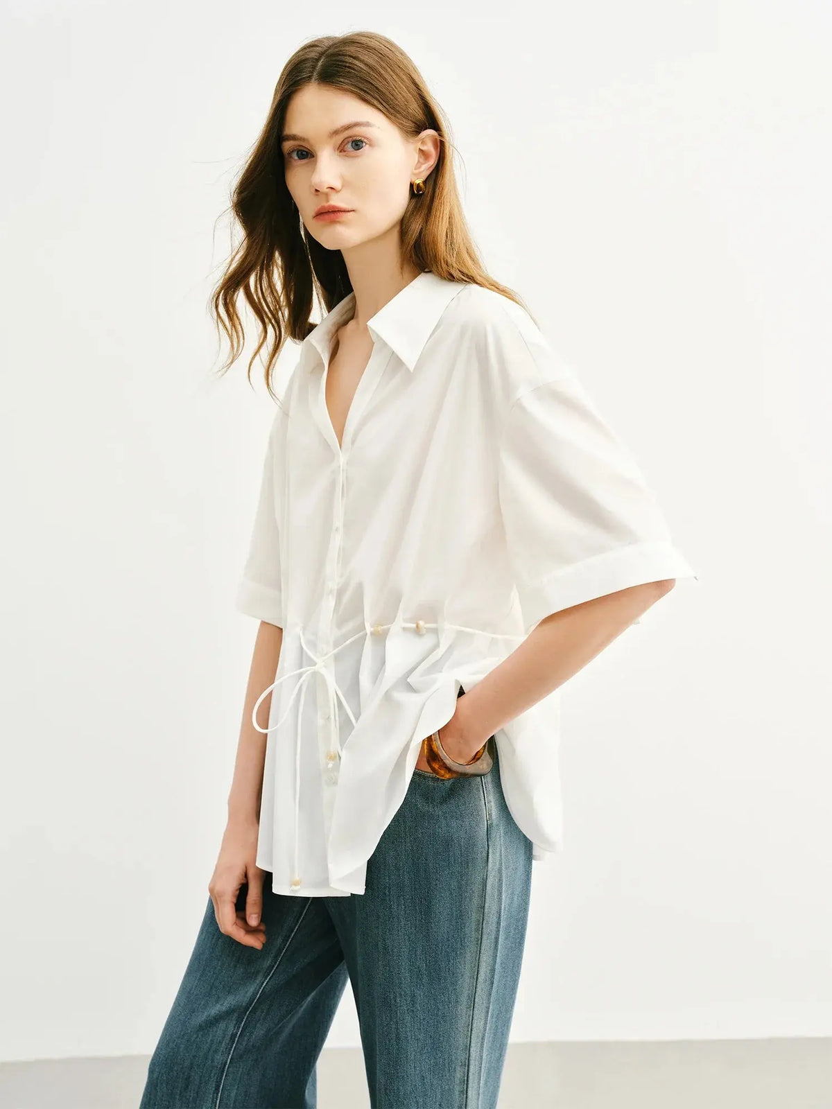 Temperament Lace-Up V-Neck Shirt for Summer