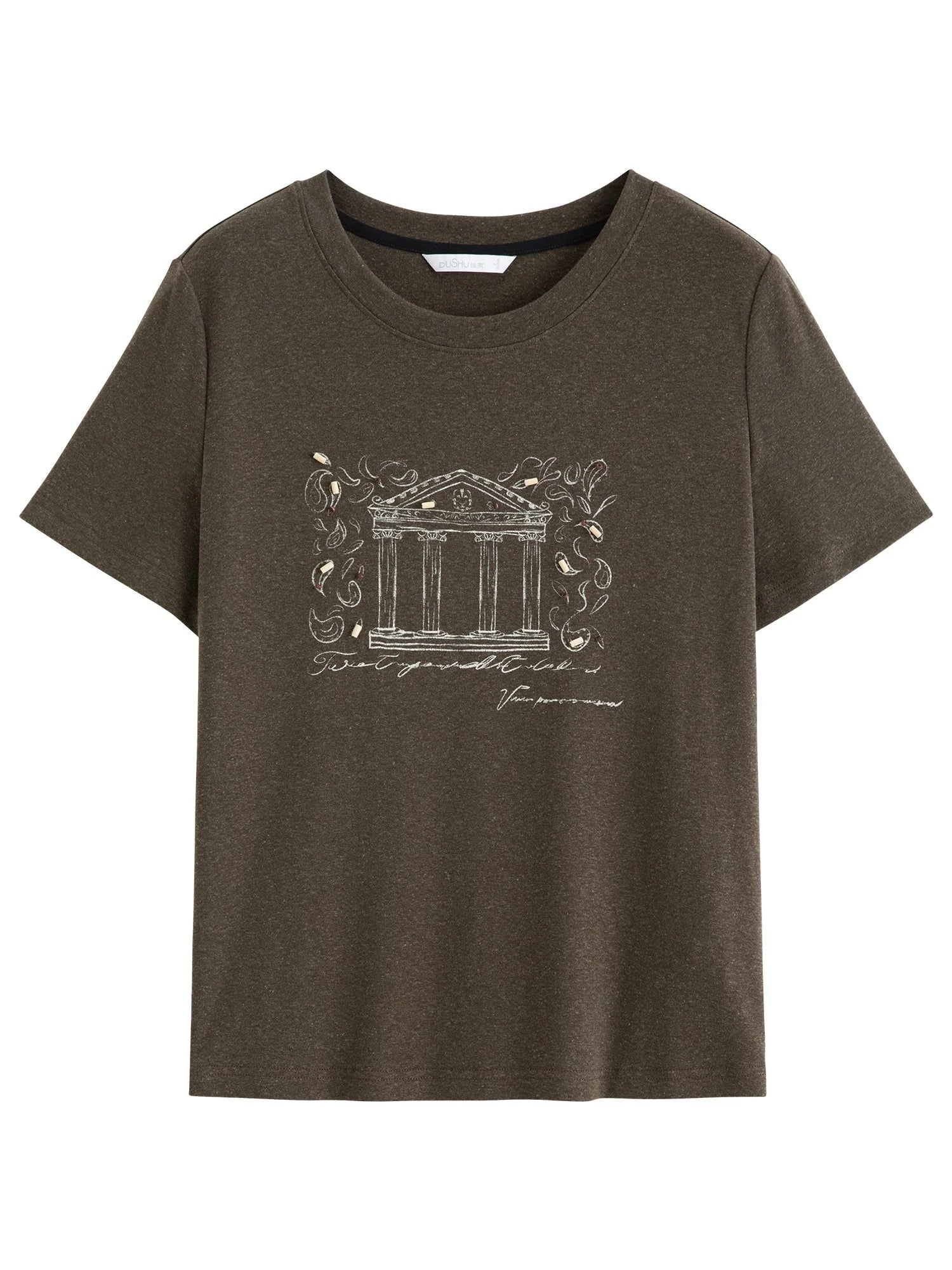 Vintage Beaded T-Shirt Casual Round Neck Top