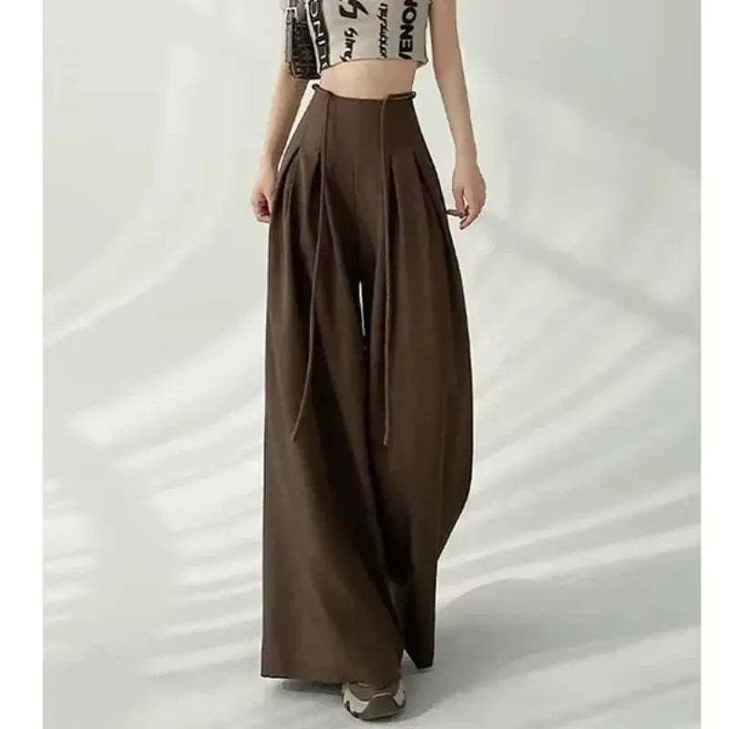 Lace-Up High-Waist Wide-Leg Trousers