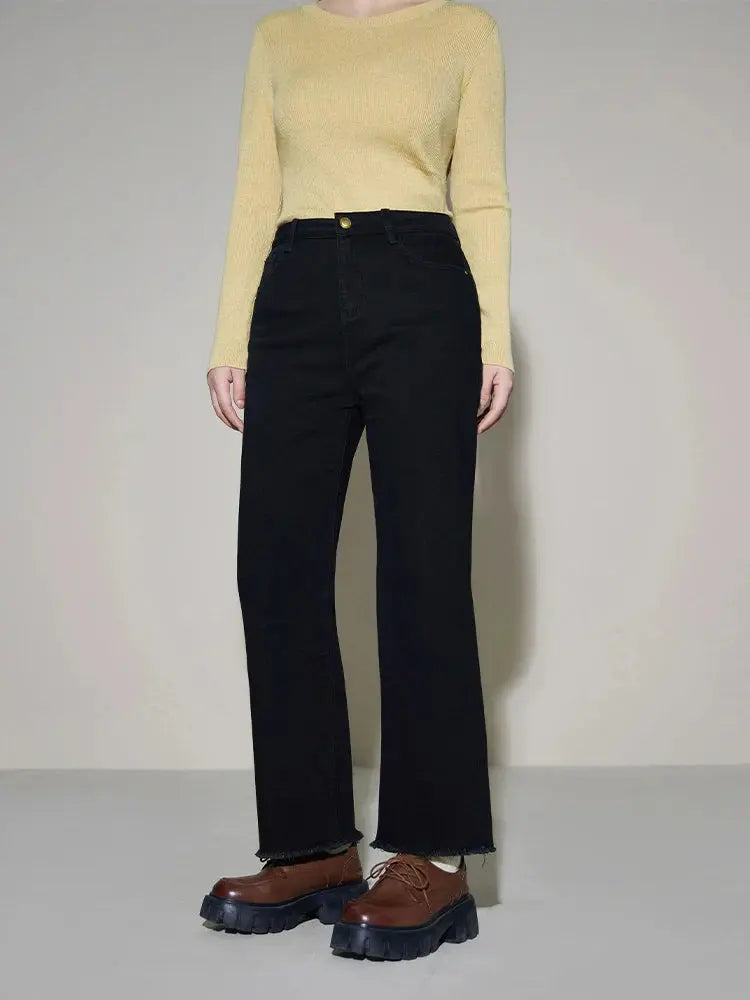 Warm Winter Fleece High-Waist Black Straight Jeans