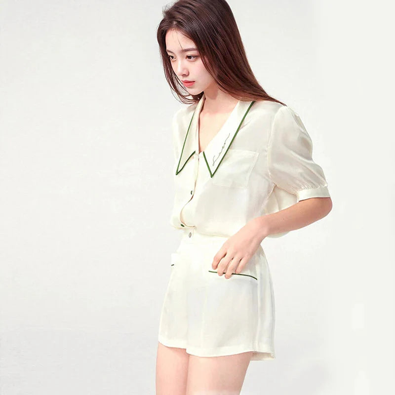 French Style Elegant Real Silk Women’s Pajama Set French Style