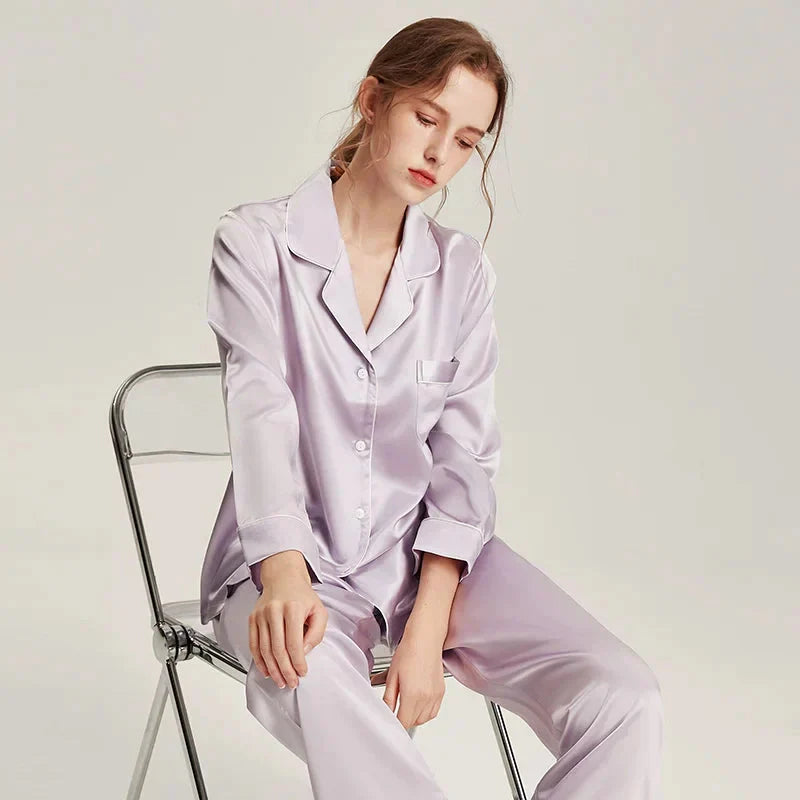 Real Silk Pajama Long Sleeve White Nightwear