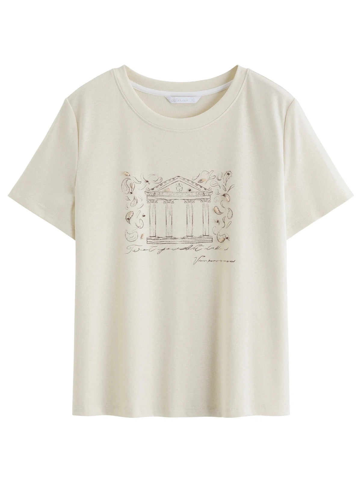 Vintage Beaded T-Shirt Casual Round Neck Top