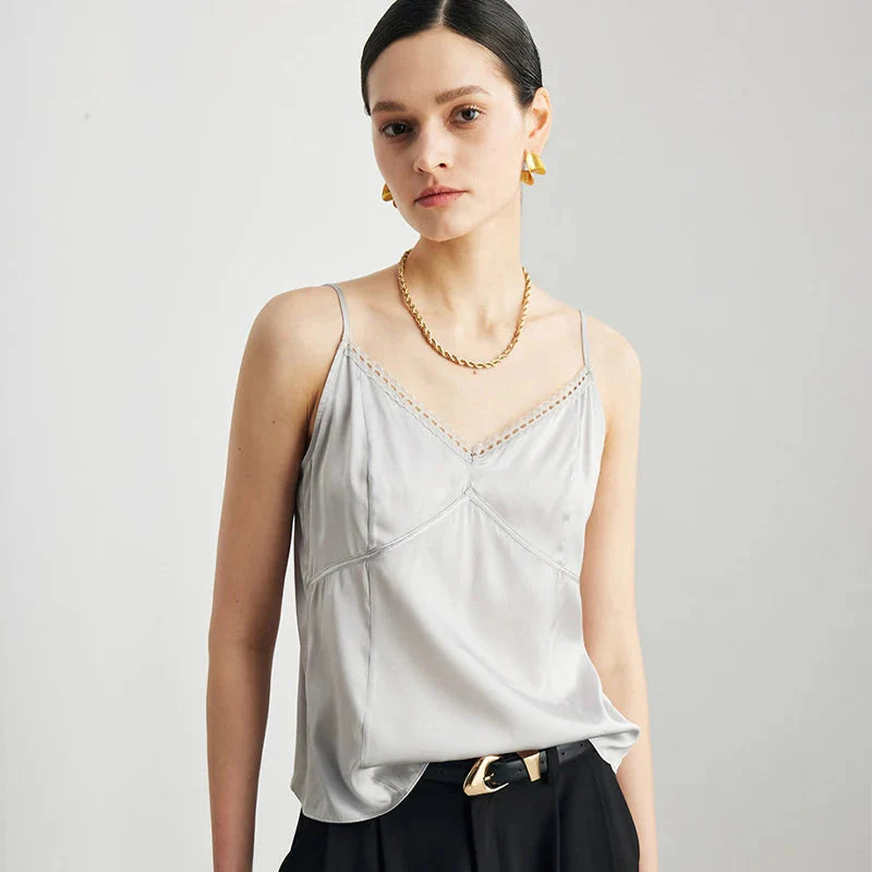 Women’s Real Silk Lace Camisole Chic V-Neck Top