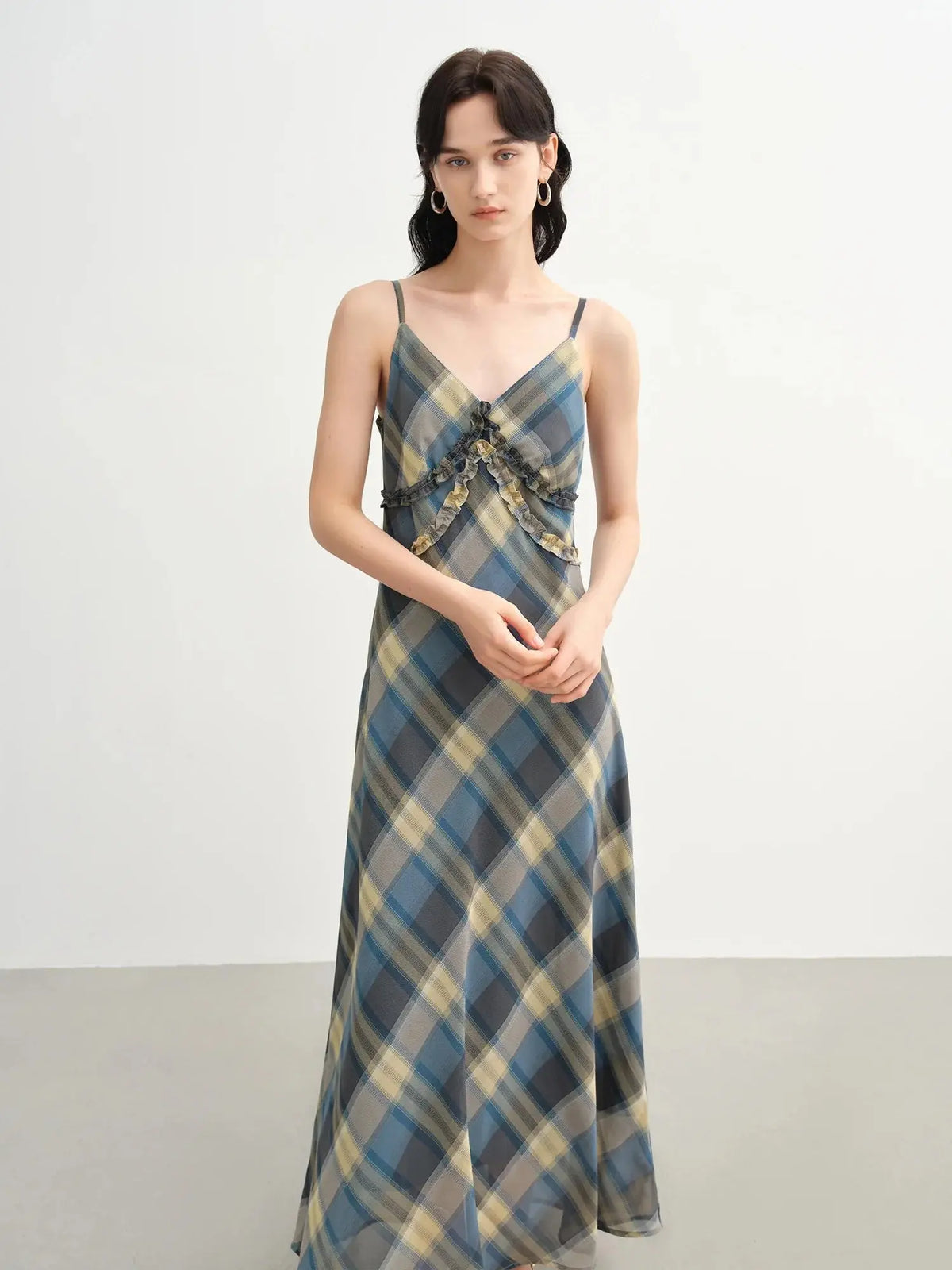 Women's Floral Checkered Maxi Dress