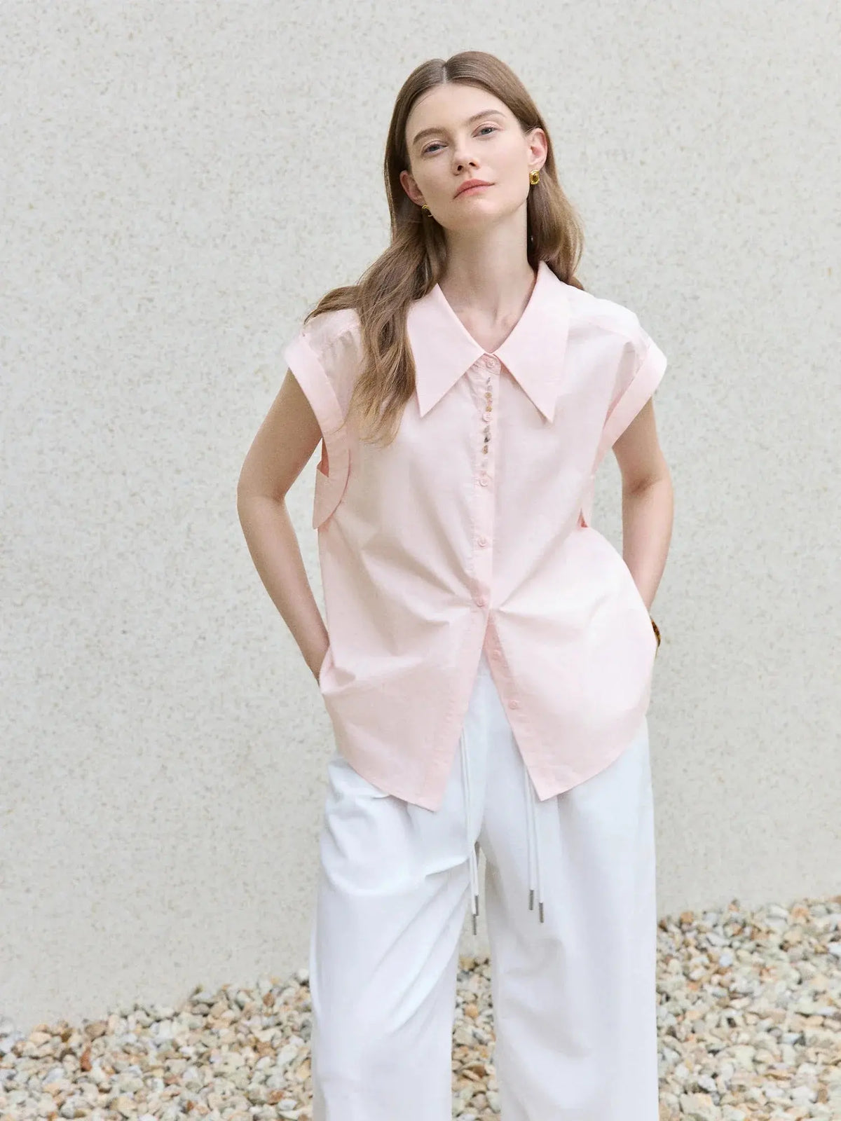 Chic French Style Pink Minimalist Temperament Shirt
