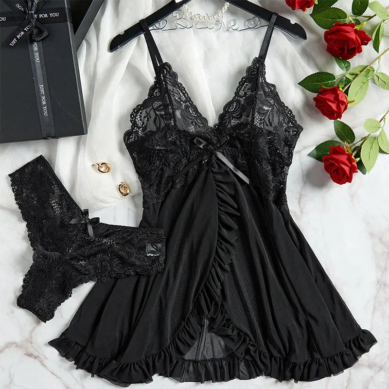 2025 Lace Sleeping Robe Nightgown Set Hot Erotic Pajamas With Summer Sleeveless Halter Dress Sexy Sleepwear For Plus Size Woman