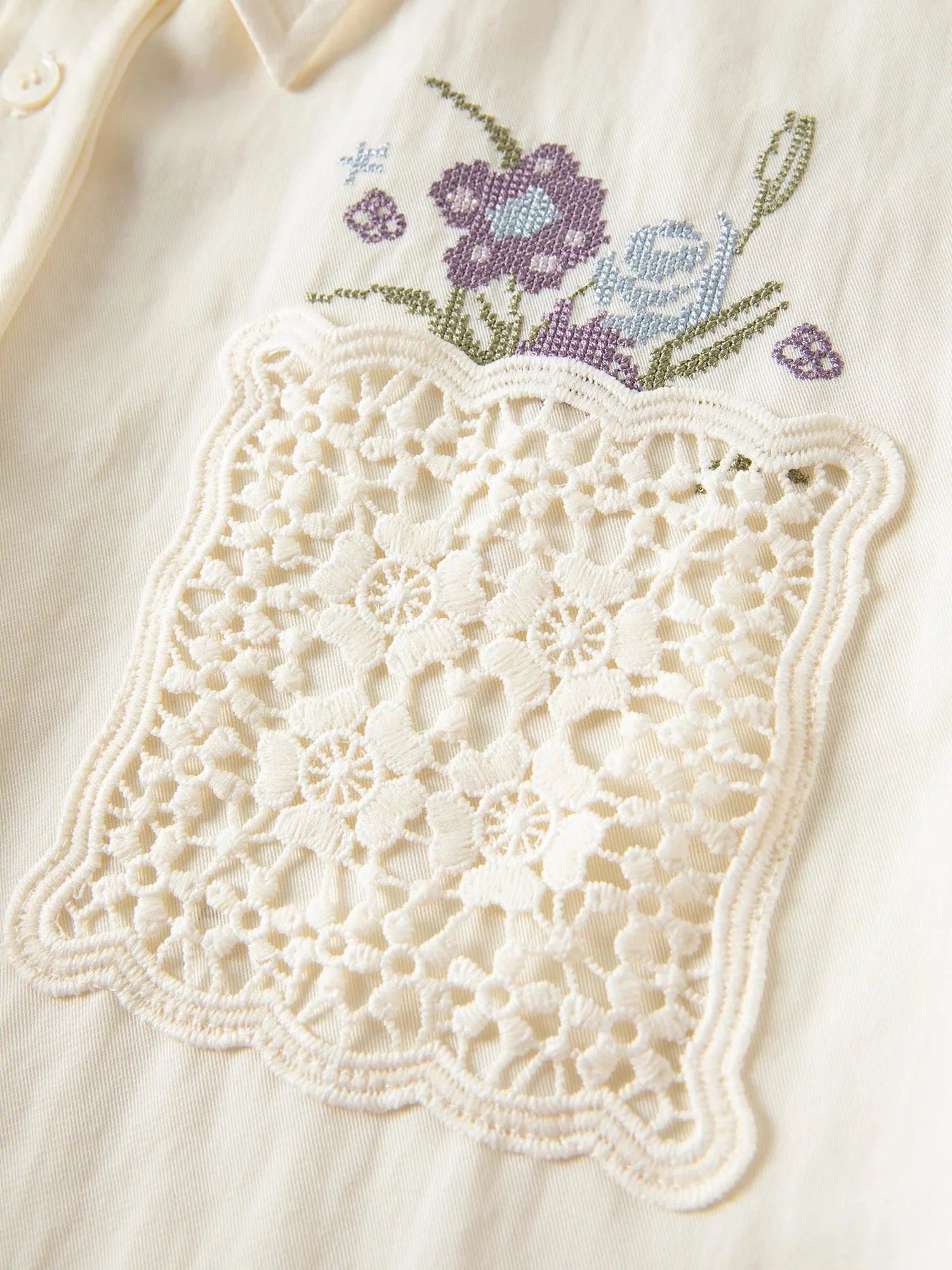 French Lace Embroidered Blouse Chic Cottagecore Shirt