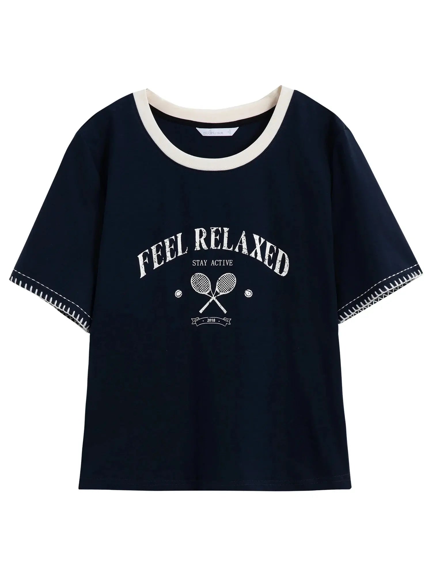 Women's Summer Contrast-Stitch Cotton Tee