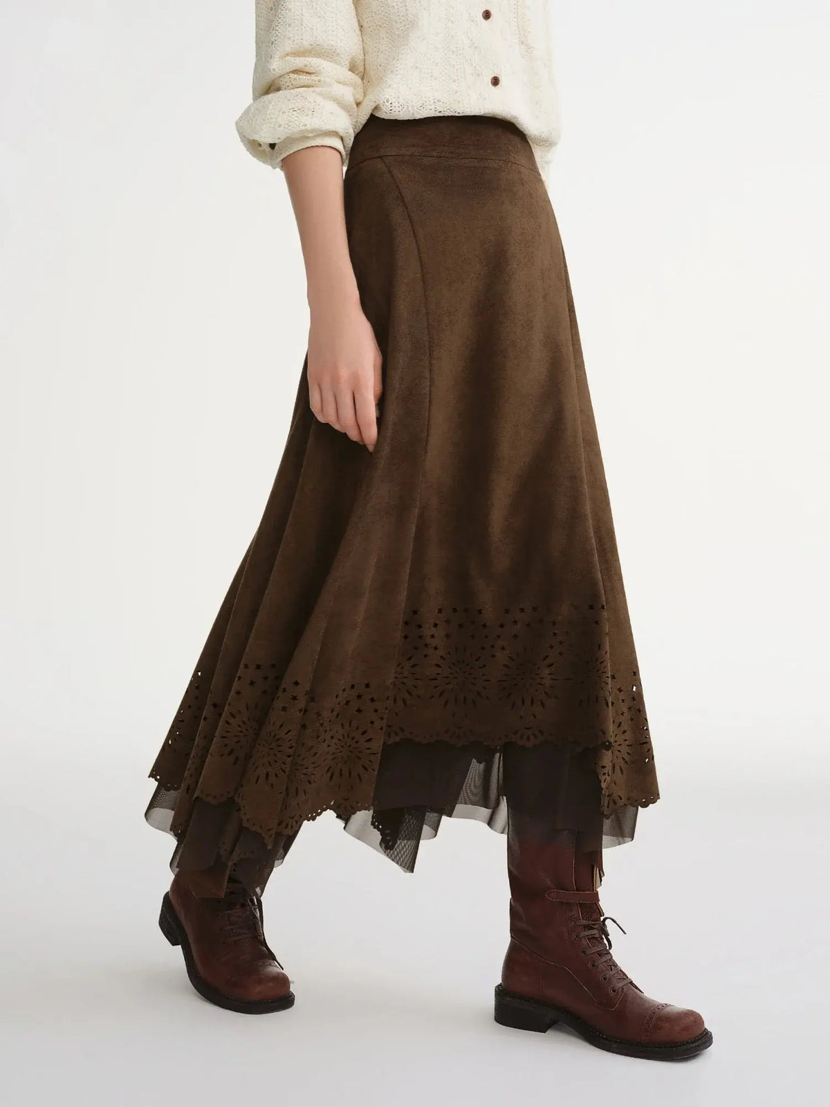 Plus-Size Cut-Out Velvet Midi Skirt