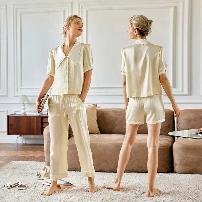 Mulberry Silk Pajama Set Short Sleeve Summer Loungewear