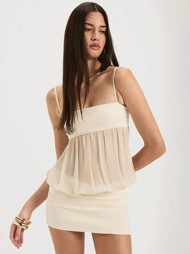 Backless Chiffon Mini Dress Elegant See-Through Party Style