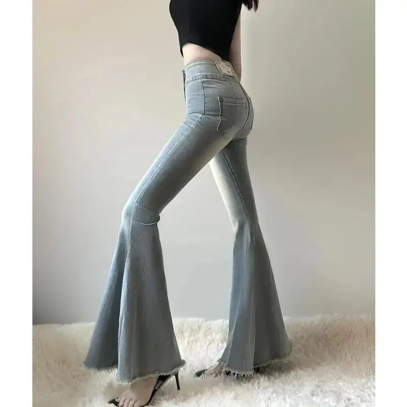 Fishtail Hem Denim Flare Pants