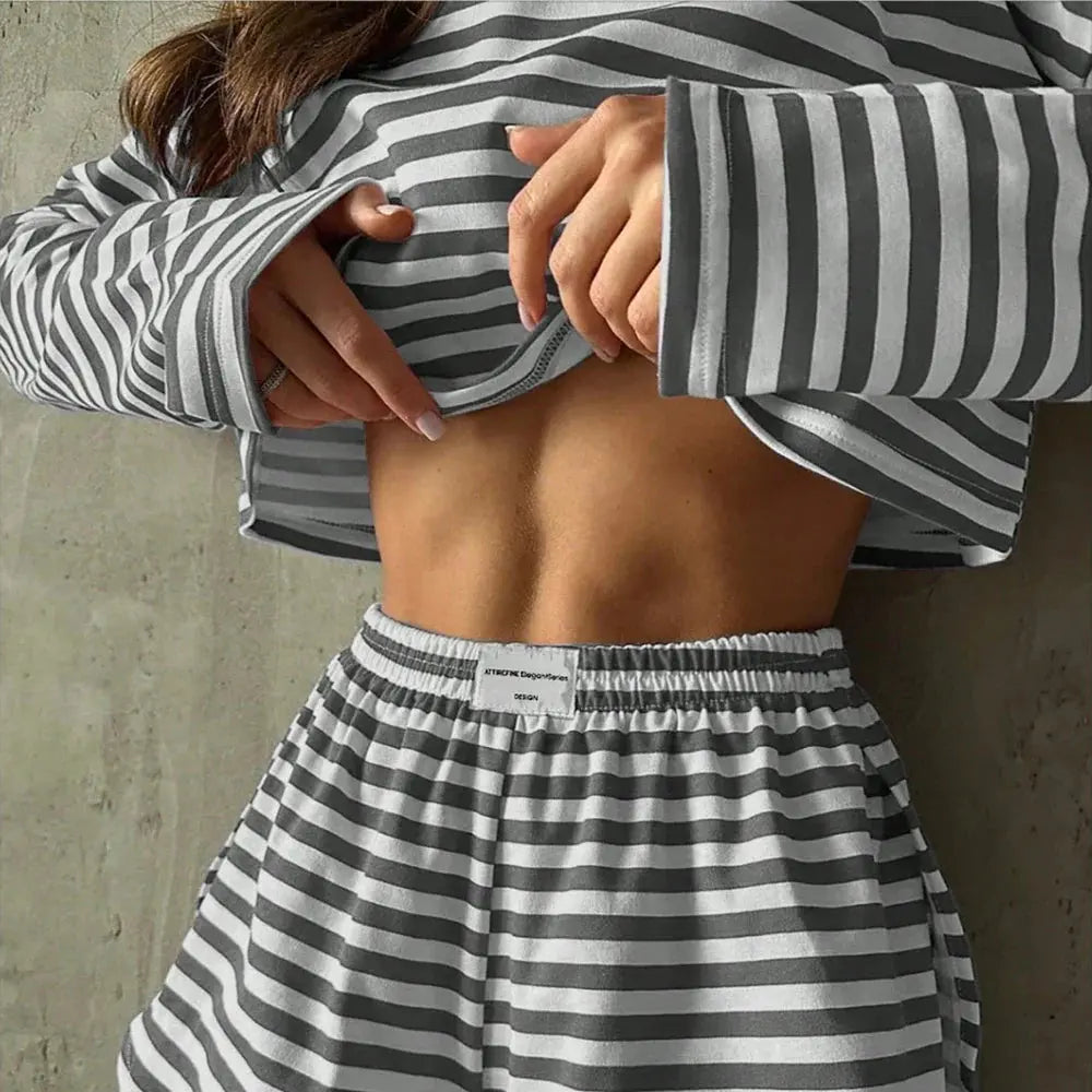 Striped Pajama Set: Long-Sleeve Top & Shorts