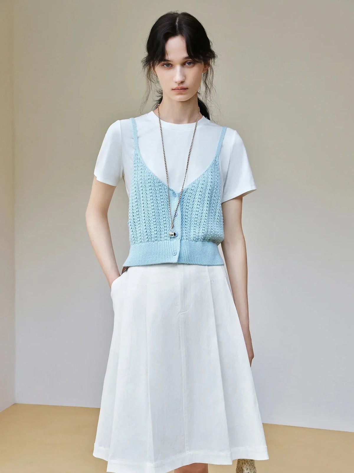 Women's Slim Woven T-Shirt & Suspender Two-Piece Set