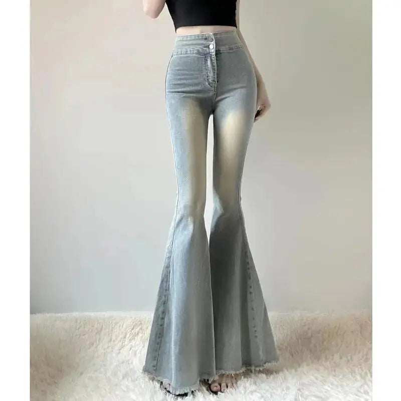 Fishtail Hem Denim Flare Pants