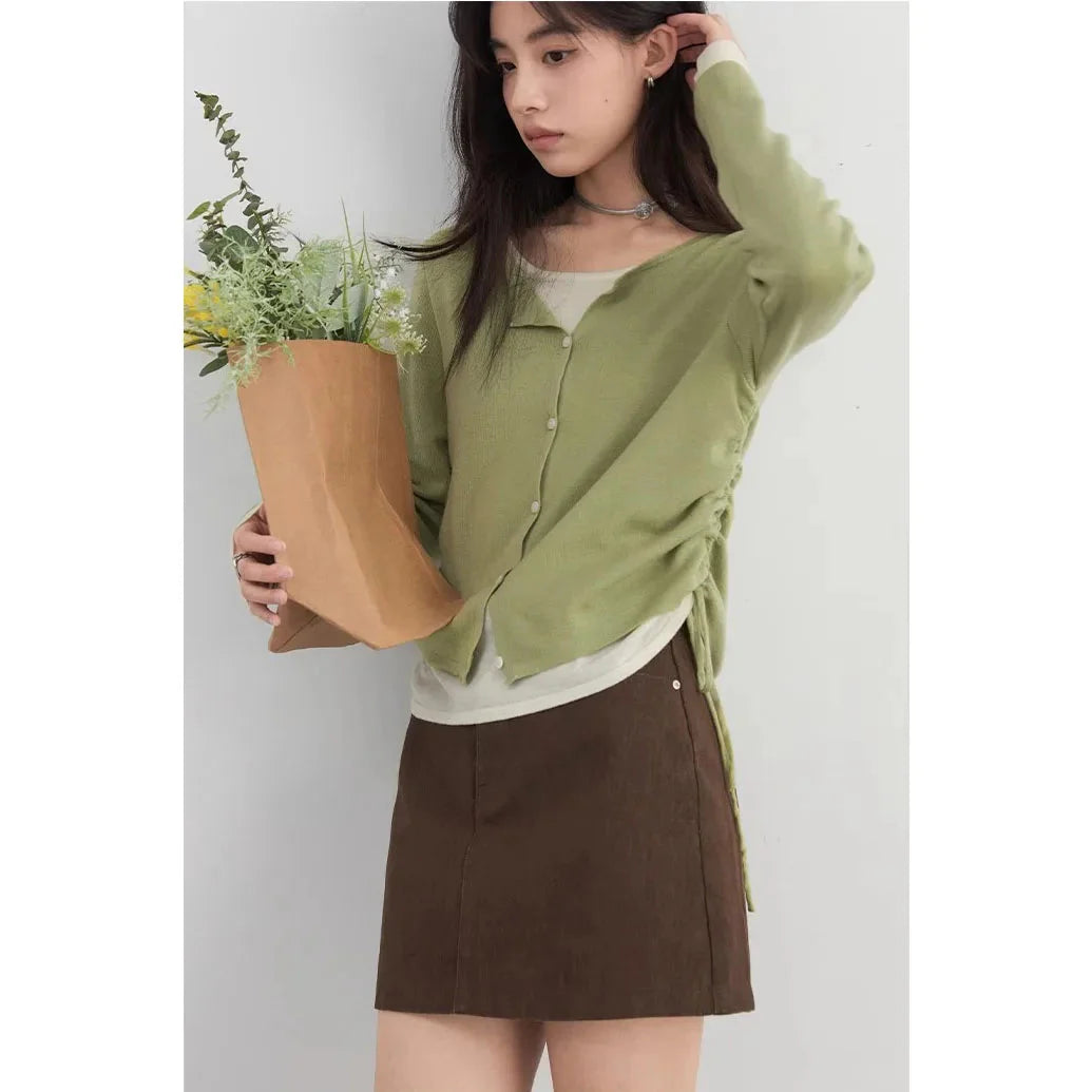 Slim Fit O-Neck Sweater Drawstring Waist Knit Jumper